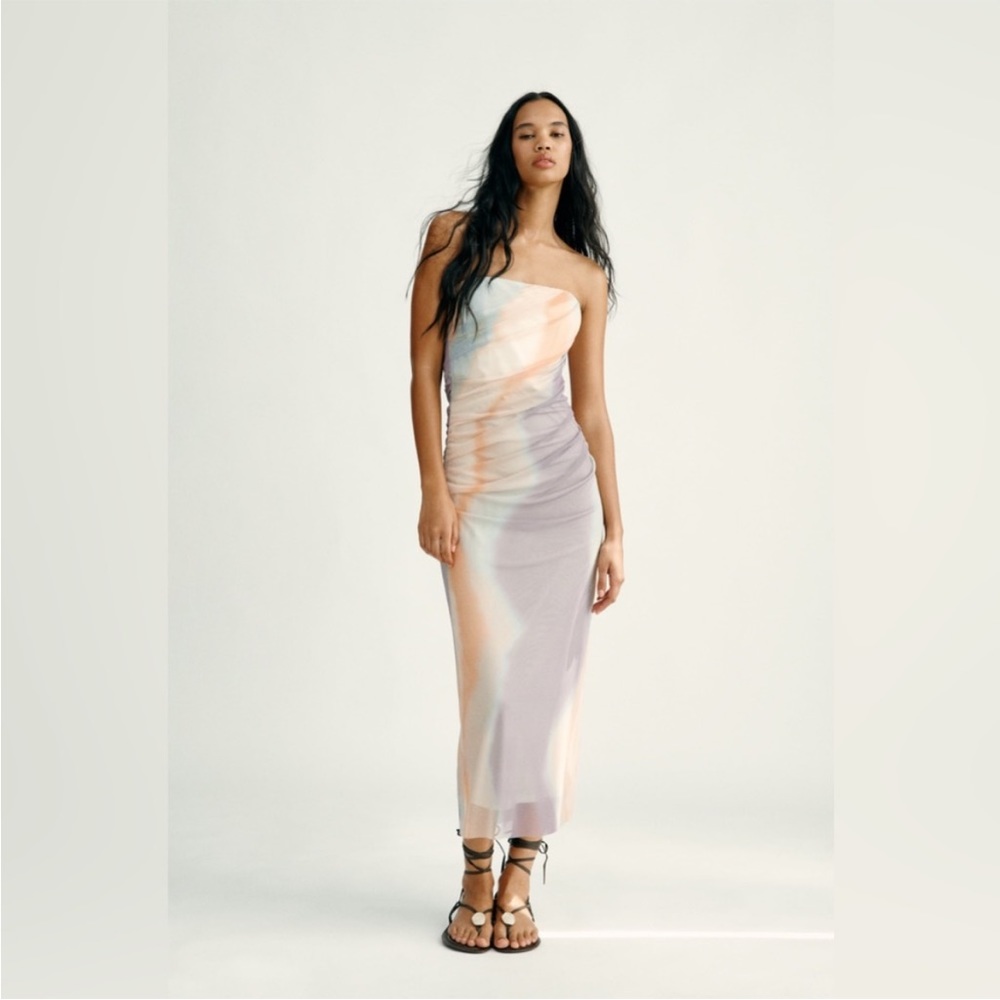 ZARA WOMAN NWT SS23 STRAPLESS PRINTED TULLE DRESS 7753/418 285/015 - Picture 8 of 9
